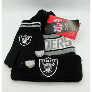 Las Vagas Raiders NFL Ultra Game Youth Cuffed Beanie w/Touch Screen Gloves